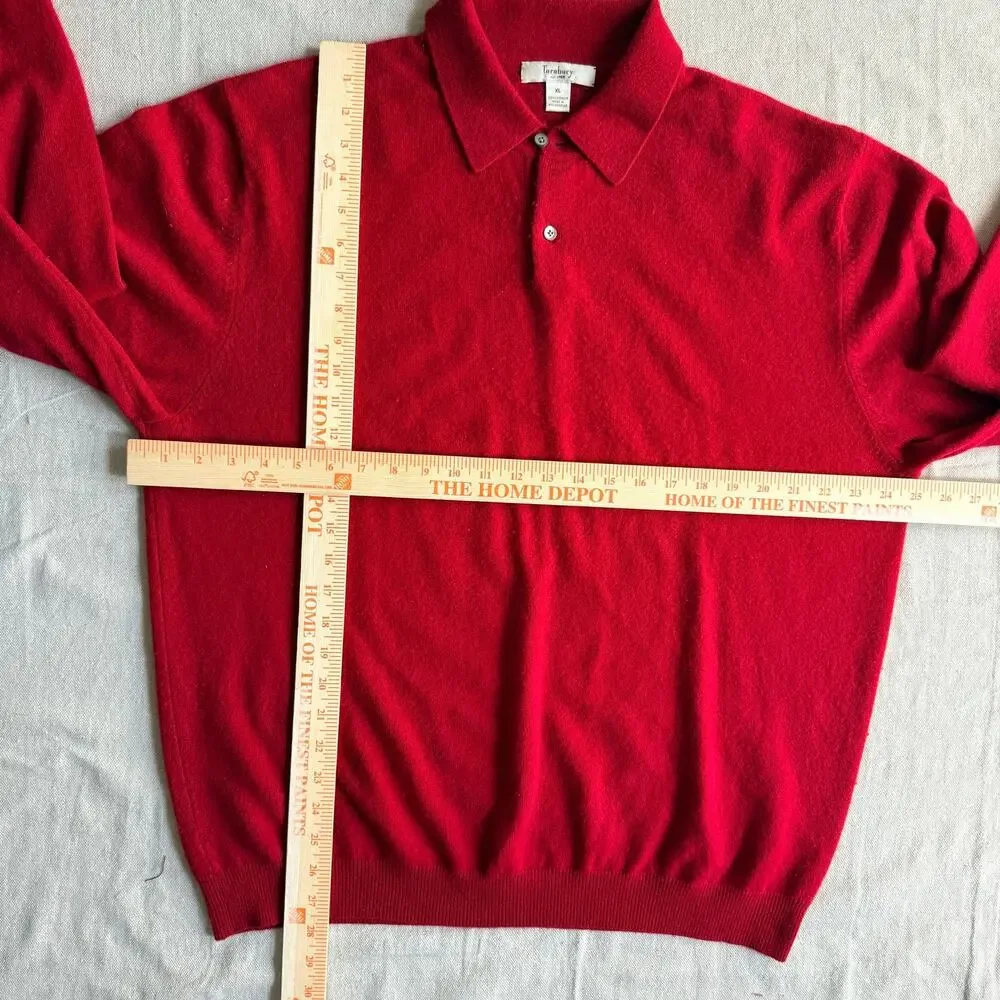 Cashmere Sweater Men's XL Red Polo Collar Pullover Luxury Knit Classic Turnbury